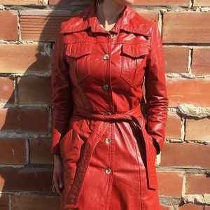 Handmade Women&#39;s Leather trench coat, Womens Red Leather coat, Women&#39;s long coat, New leather coat, leather coat women, genuine leather coat
