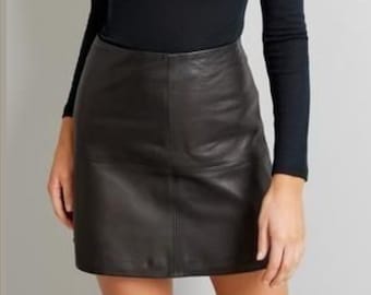 Handmade Women's Lambskin Leather skirt, Black leather skirt, Girl skirt, Womens Leather skirt, Mini skirt, Tight skirt Leather Hot skirt