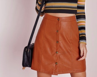 Handmade Women's Lambskin Leather skirt, Tan skirt, Girl Leather skirt, Womens Leather skirt, Mini skirt, Tight skirt, Hot girl skirt
