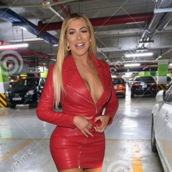 Robe en cuir d'agneau pour femme faite à la main, robe rouge, robe chaude, robes de club, robe midi, mini robe, robe chaude pour filles, robe à col, robe pour fille