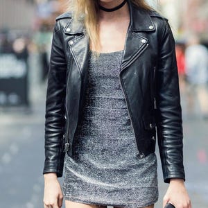 Handmade Womens Leather jacket, Real leather Biker jacket, Jacket for womens, Black leather jacket, Hot jacket, Mini jacket, Club jacket