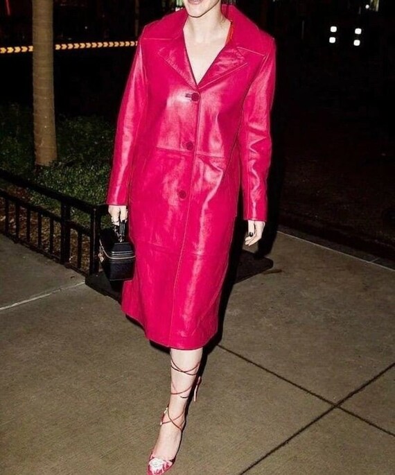 Handmade Lambskin Leather Dress, Hot Pink Cocktail Dress, Women's Collar Dress, Women's Dress, Women's Leather Coat, Women's Button Dress,