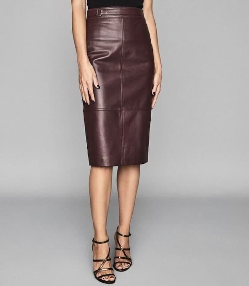 Handmade Woman's Lambskin Leather Skirt, Leather Outfit, Black Leather