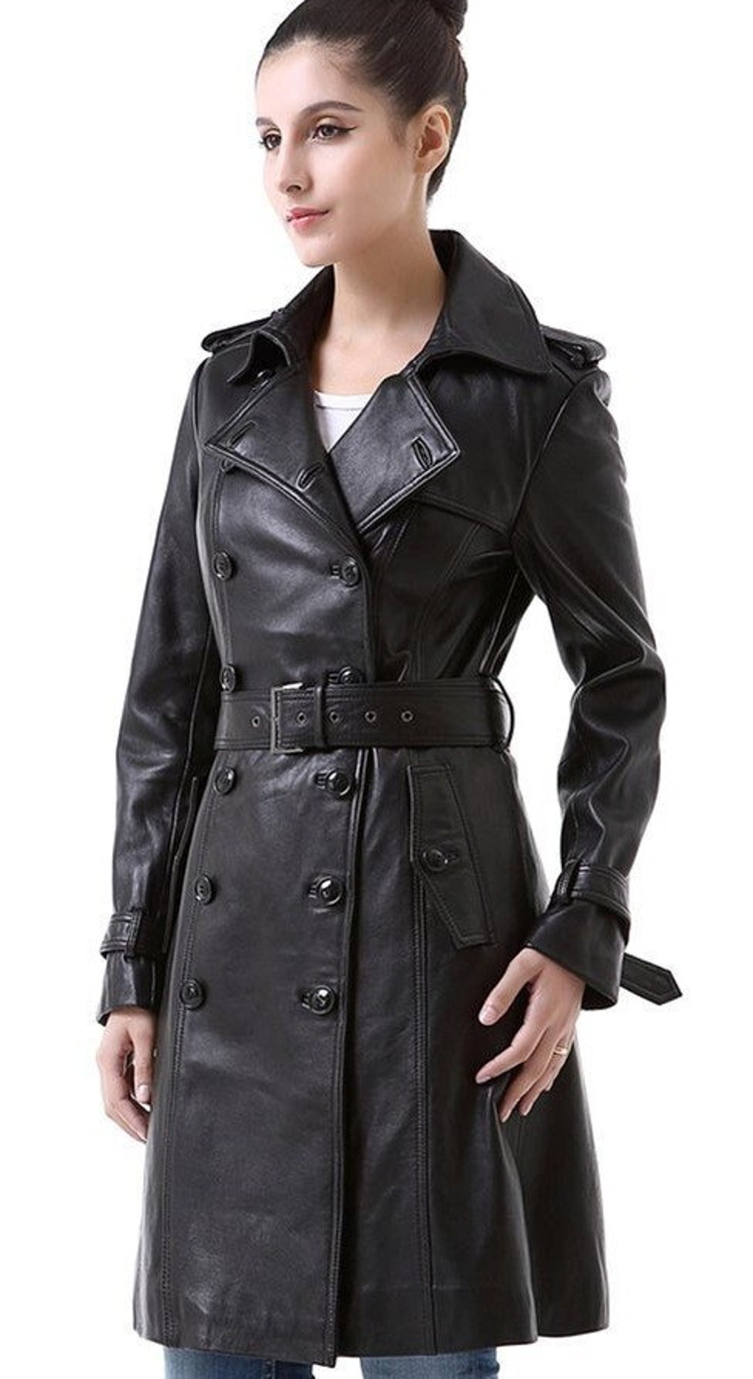 Handmade Women's Black Leather Trench Coat Leather Trench - Etsy