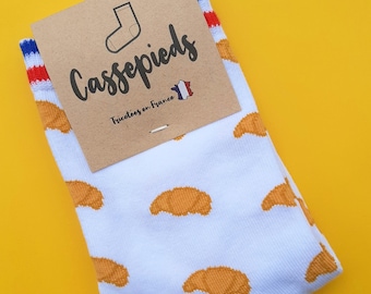 Chaussettes fantaisie Cassepieds Croissants col 'MOF' bleu blanc rouge taille 36/41 (S) ou 42/46 (M) - Made in France