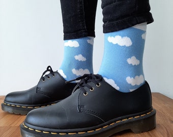 Cloud blue and white cotton fantasy socks - Cassepieds - Made in France - 36/41 (S) or 42/46 (M)