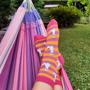 Chaussettes fantaisie Cassepieds Alpaga du Pérou à rayures oranges et violettes taille 36/41 S made in France image 6