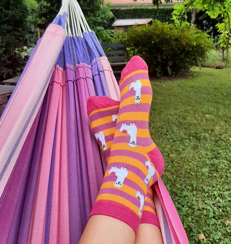 Chaussettes fantaisie Cassepieds Alpaga du Pérou à rayures oranges et violettes taille 36/41 S made in France image 6