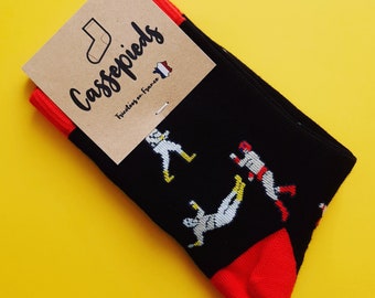 Chaussettes fantaisie Lucha Libre noires et rouges taille 42/46 (M) - Made in France