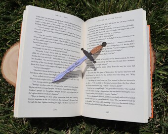 Bookmark, Dagger, "Hell of a book", Latin, Multiple Finishes, Wood Burn, Hand Painted