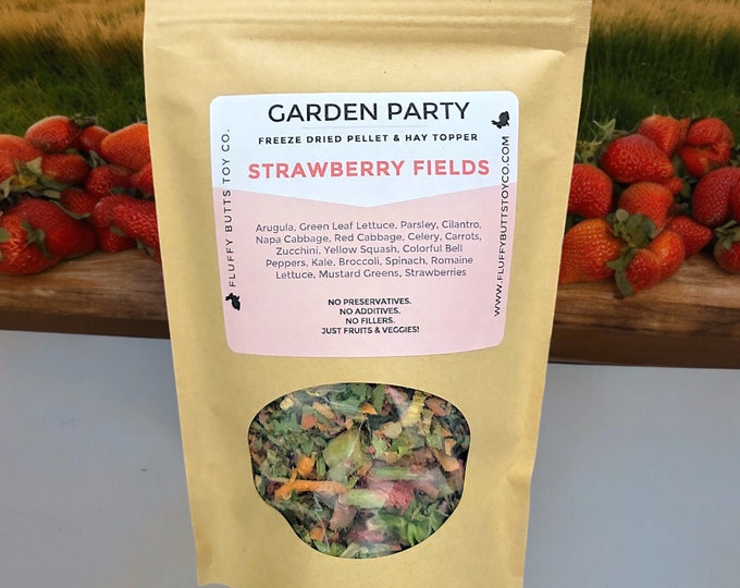 Image showcasing Garden Party Hay & Pellet Topper - Strawberry Fields - Freeze Dried ...