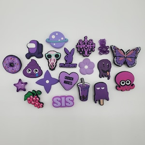 NEW Purple shoe charms for your crocs, Croc compatible shoe charms, emoji shoe charms for Crocs, purple cow charm, purple flower, butterfly