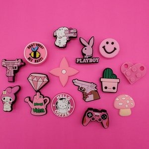 New trending Pink and white croc compatible shoe charms, clog charms, mushroom charm, shoe decoration, plastic shoe charms for crocs