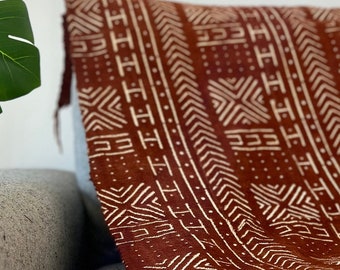 Authentic African Mudcloth fabric (Blanket/Throw) | Black - White - Burgundy