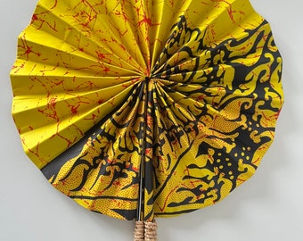 African fabric/ Wax/ Ankara hand fan - Yellow Sun