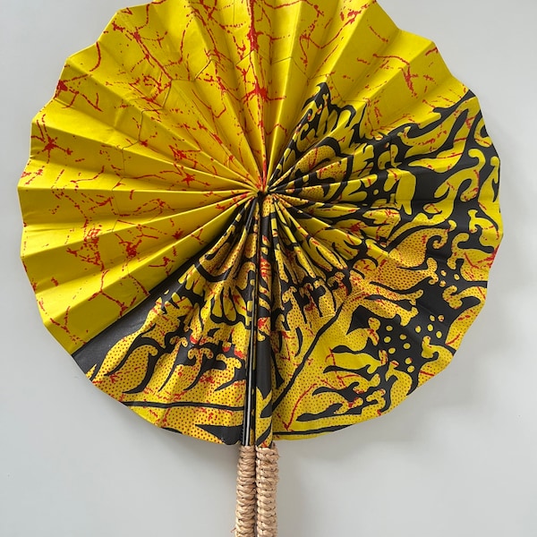 African fabric/ Wax/ Ankara hand fan - Yellow Sun