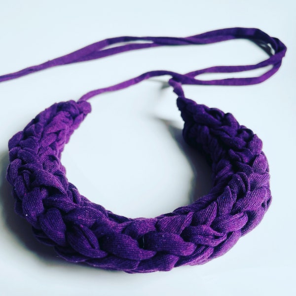 Eggplant Purple Chunky Necklace, Trendy Necklace, Knitwear, Statement Necklace, Eco Friendly Jewelry, Sustainable Fashion, Upcycled Necklace