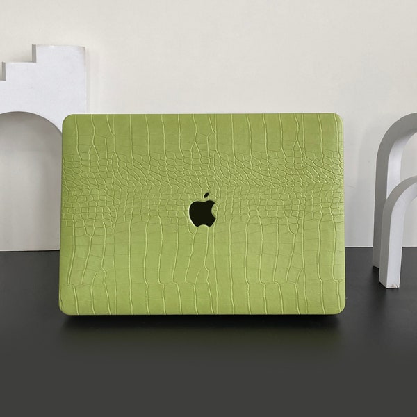 Grass-green Vegan Leather Crocodile Print Personalized Customization for Macbook Air11/13 inch New Pro 13/14/15/16 inch 2008-20with iPhone