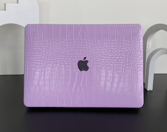 Lavender Vegan Leather Crocodile Print Personalized Customization for Macbook Air 11/13 inch New Pro 13/14/15/16 inch 2008-2020 with iPhone