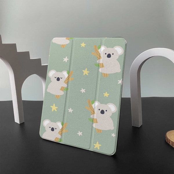 Green Star Koala iPad Smart Case build-in Apple Pencil Holder Pencil Holder For iPad 9, iPad Mini 6, iPad Pro 2021, iPad Air 4, iPad 2019