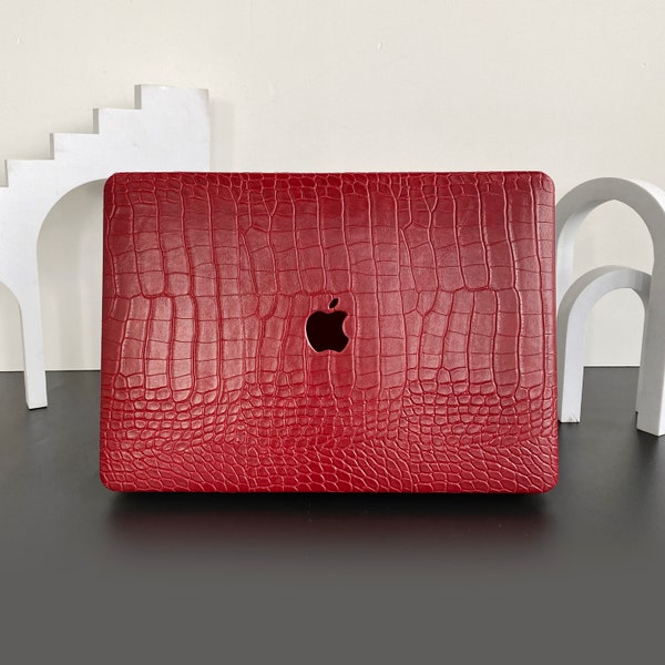 Scarlet Vegan Leather Crocodile Print Personalized Customization for Macbook Air 11/13 inch New Pro 13/14/15/16 inch 2008-2020