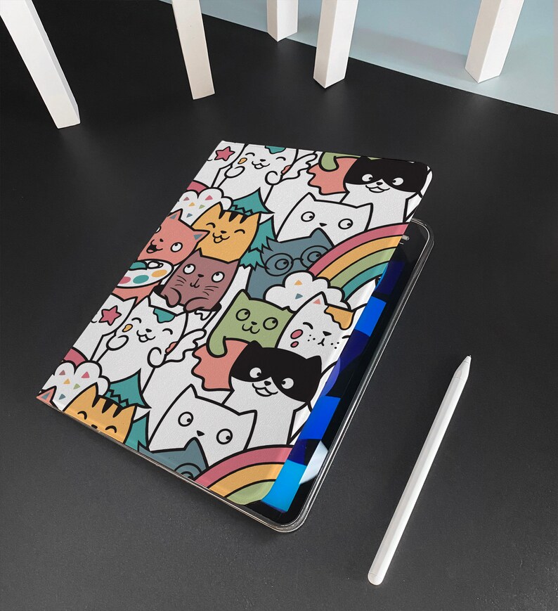 Artistically Cats iPad Smart Case build-in Apple Pencil Holder Pencil Holder For iPad 9, iPad Mini 6, iPad Pro 2021, iPad Air 4, iPad 2019 image 2