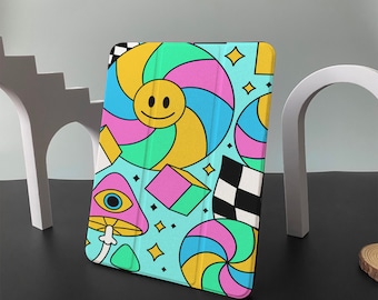 Vivid Fairy Tale Smiley iPad Smart Case build-in Apple Pencil Holder Pencil Holder For iPad 9 ipad Mini 6 iPad Pro 2021 iPad Air 4 iPad 2019