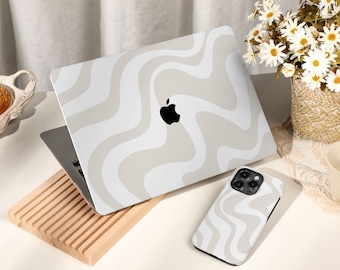 Beige Swirl Aesthetic MacBook Case, Personalized Customization for Macbook Air 11/13 inch New Pro 13/14/15/16 inch 2008-2022