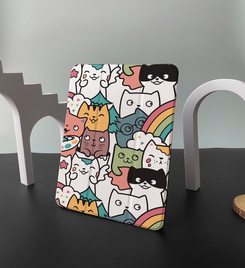 Artistically Cats iPad Smart Case build-in Apple Pencil Holder Pencil Holder For iPad 9, iPad Mini 6, iPad Pro 2021, iPad Air 4, iPad 2019 image 5