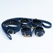 premium Navy blue set, bondage kit, Leather Restraints set, handcuffs, ankle cuffs, collar and leash