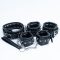 premium Black set, luxury bondage kit, Leather Restraints set, handcuffs, ankle cuffs, collar and leash, silver hardware product logo