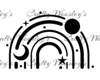 Celestial rainbow w/moon, sun, and stars svg digital file