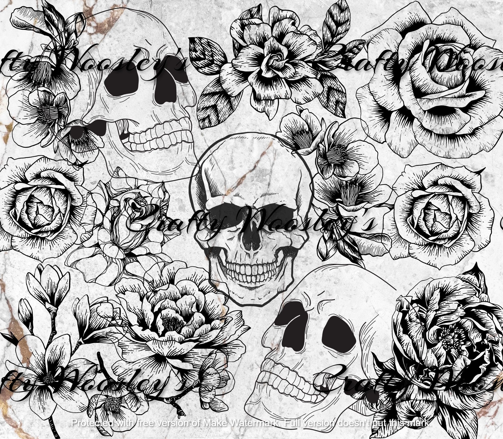 Skulls and roses 20oz straight tumbler sublimation png file