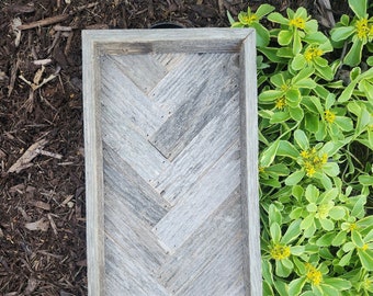 Handcrafted Herringbone Rustic Serving, Ottoman, Centerpiece Wood Tray SMALL