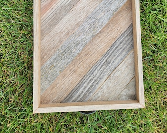 Handcrafted Diagonal Rustic Serving, Ottoman, Centerpiece Wood Tray