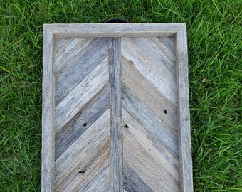 Handcrafted Herringbone Stripe Rustic Serving, Ottoman, Centerpiece Wood Tray