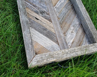 Handcrafted Herringbone Stripe Rustic Serving, Ottoman, Centerpiece Wood Tray SMALL