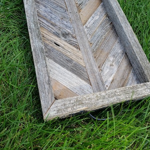 Handcrafted Herringbone Stripe Rustic Serving, Ottoman, Centerpiece Wood Tray SMALL