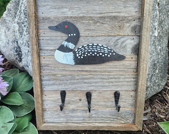 Hand Painted Rustic Loon Key Hook Holder