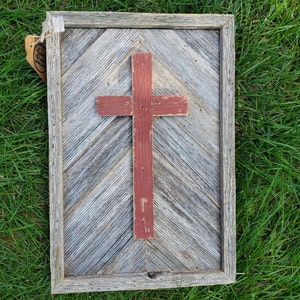 Handcrafted Rustic Wood Red Cross Decor