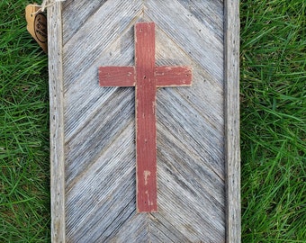 Handcrafted Rustic Wood Red Cross Decor