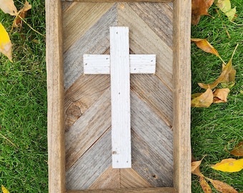 Handcrafted Rustic Wood White Cross Decor