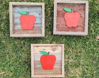 Hand Painted Apple Rustic Sign Decor