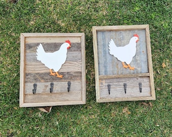 Hand Painted Chicken Key Hook Holder