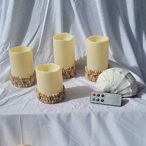 Candles Ivory 4pc Seashells, Battery Flameless Remote, Beach decor, Ocean decor, Coastal theme