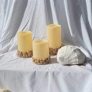 Candles Ivory 3pc Seashells, Battery Flameless Timer, Beach decor, Ocean decor, Coastal theme, Wedding decor