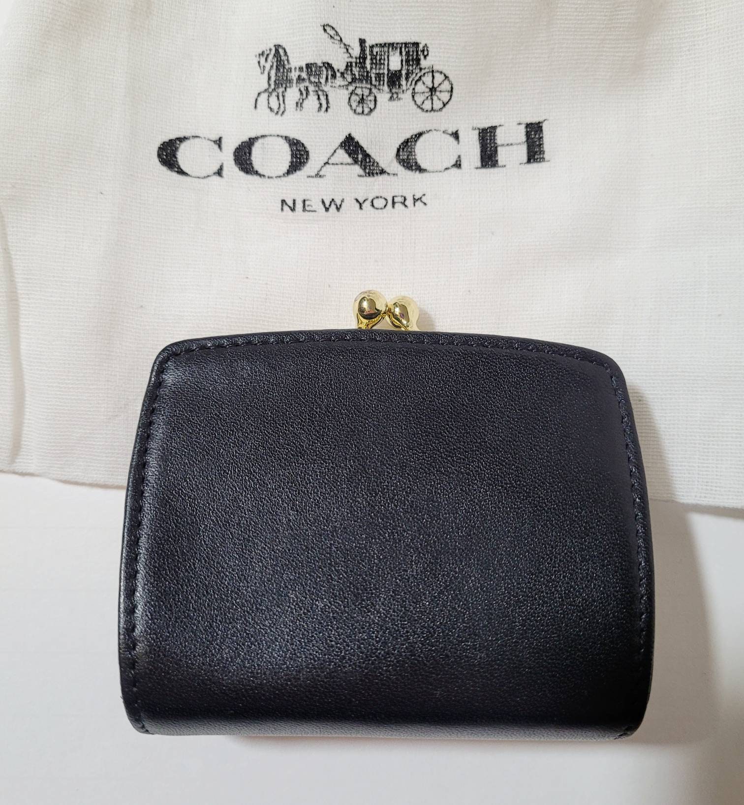 Coach Kisslock Coin Purse in Black Leather With Brass Hardware | Etsy