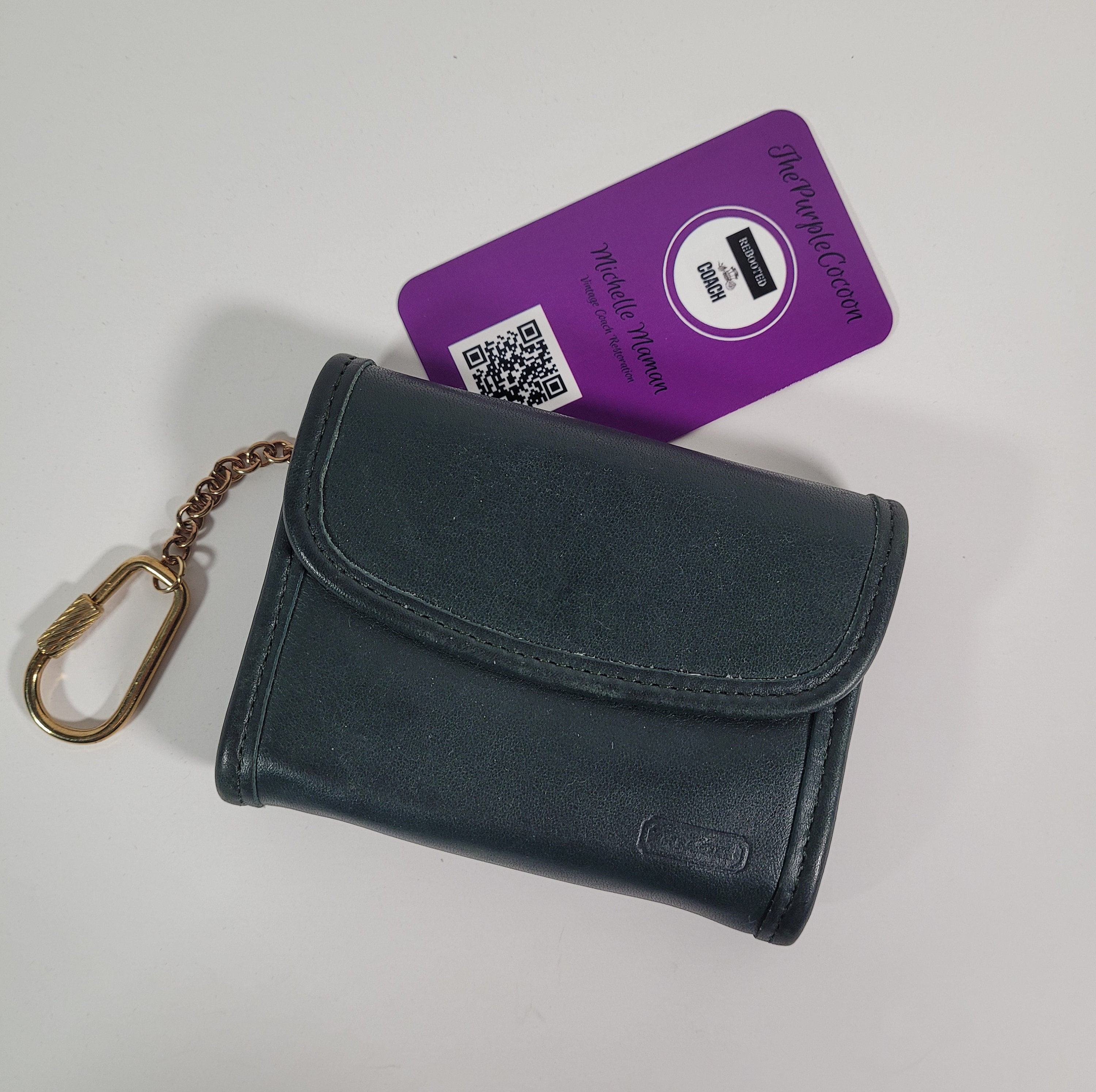 COACH Multifunction Wallet Keychain 7219 Black Luxury Leather Rare Vintage  EUC