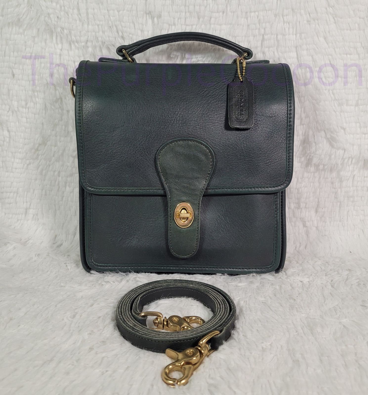 Vintage Coach Bag Station Bag in Forest Green Leather Coach 