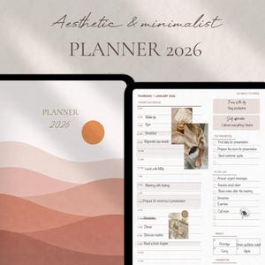 Aesthetic 2026 Digital Planner, Neutral Minimalist Hyperlinked 2026 Planner for ADHD, iPad Android